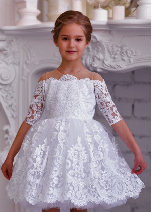White Lace Tulle Buttons Back Flower Girl Dress Tutu Dress